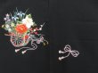 Photo3: 4429T01z600 Vintage Japanese Kimono Silk HAORI Embro Flower cart Black (3)