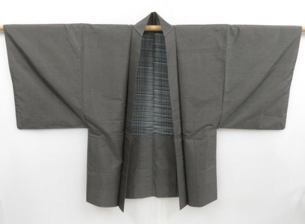 Photo1: 4429T03z490 Vintage Japanese Kimono Silk Men's OSHIMA HAORI  Dark brown (1)