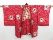 Photo6: 4429T05z420 Vintage Japanese Kimono Silk MEISEN HAORI Kasuri Dark red (6)