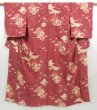 Photo1: 4429T08z610 Antique Japanese Kimono Silk KOMON Plum blossom Dull red (1)