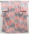 Photo1: 4429T09z870  Japanese Kimono Silk KOMON Flowers Pink (1)