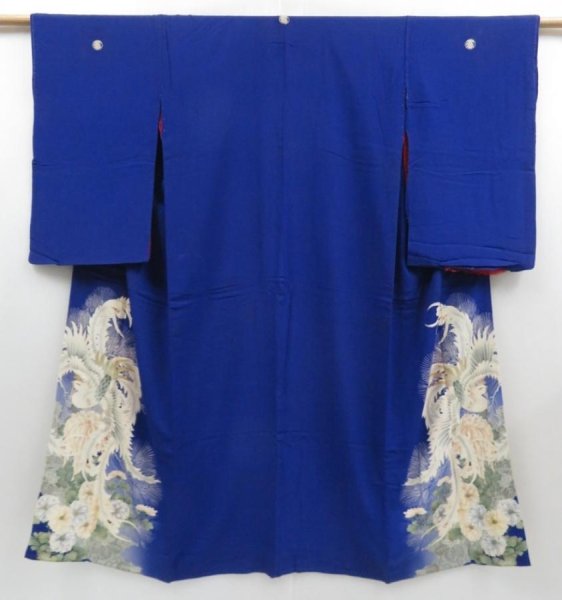 Photo1: 4502T08z590 Antique Japanese Kimono Silk IROTOMESODE Phoenix (1)