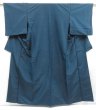 Photo1: 4502T09z830  Japanese Kimono Silk TSUMUGI Plain Dark cyan (1)