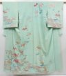 Photo1: 4502T13z780 Vintage Japanese Kimono Silk TSUKESAGE Paulownia Opal Green (1)