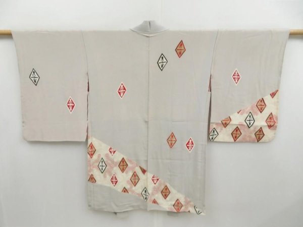 Photo1: 4504T07z700 Vintage Japanese Kimono Silk HAORI  Light gray (1)