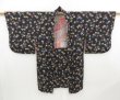 Photo3: 4504T13z390 Antique Japanese Kimono Silk HAORI Flower Black (3)