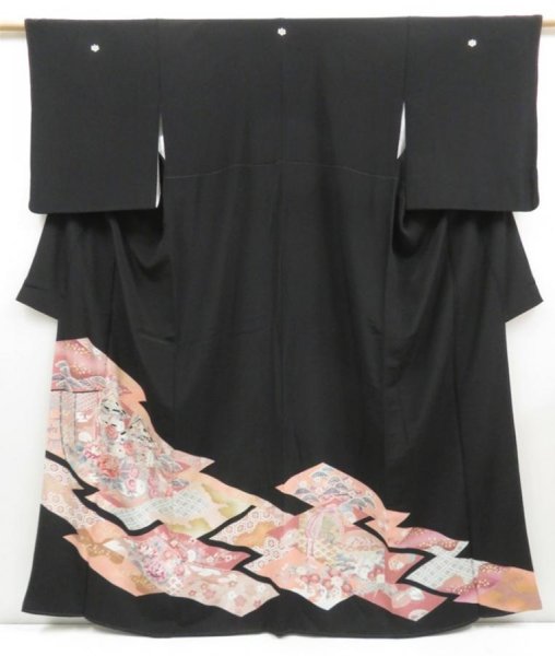 Photo1: 4506T04z1310  Japanese Kimono Silk TOMESODE Peony Black (1)