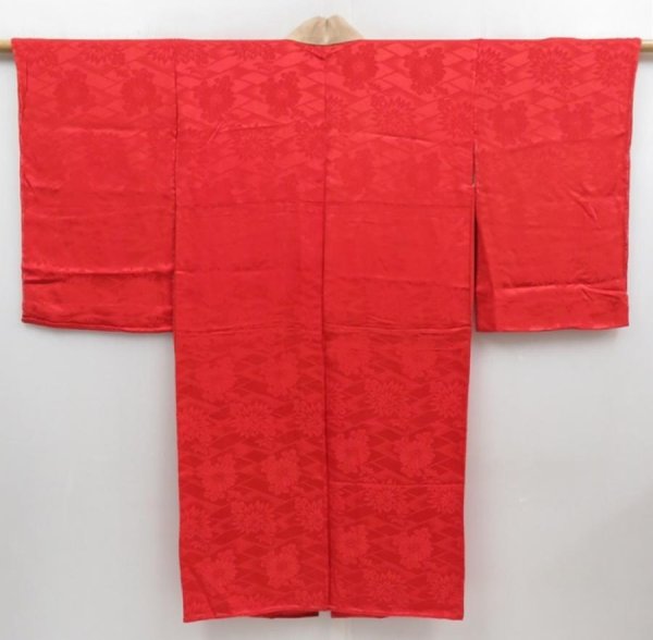 Photo1: 4506T05z700 Vintage Japanese Kimono Rinzu Silk JUBAN Chrysanthemum (1)