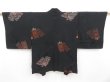 Photo2: 4506T08z540 Vintage Japanese Kimono Silk HAORI Flowers Black (2)