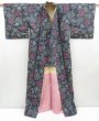 Photo8: 4509T02z790 Vintage Japanese Kimono Silk TSUMUGI Flowers Dark gray (8)