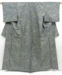 Photo1: 4509T03z800 Vintage Japanese Kimono Silk TSUMUGI Peony Dull olive (1)