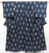 Photo1: 4509T06z830 Vintage Japanese Kimono Silk TSUMUGI  Navy (1)