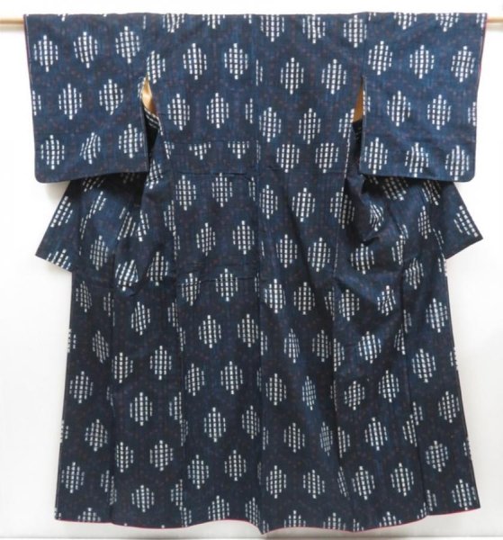 Photo1: 4509T06z830 Vintage Japanese Kimono Silk TSUMUGI  Navy (1)