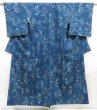 Photo1: 4509T08z820 Vintage Japanese Kimono Silk TSUMUGI Flowers Dark blue (1)