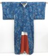 Photo8: 4509T08z820 Vintage Japanese Kimono Silk TSUMUGI Flowers Dark blue (8)