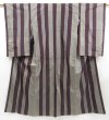 Photo1: 4509T10z680 Vintage Japanese Kimono Silk TSUMUGI Stripe Grape (1)