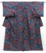 Photo1: 4509T11z790 Vintage Japanese Kimono Silk TSUMUGI Flower Dark navy (1)