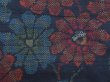 Photo6: 4509T11z790 Vintage Japanese Kimono Silk TSUMUGI Flower Dark navy (6)