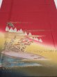 Photo1: 2N03z90  Japanese Kimono Silk  FABRIC Scenery Dark red 66.1x15.6 (1)