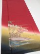 Photo2: 2N03z90  Japanese Kimono Silk  FABRIC Scenery Dark red 66.1x15.6 (2)