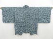 Photo1: 4510T02z420 Vintage Japanese Kimono Silk SHIBORI HAORI Leaf Dull cyan (1)