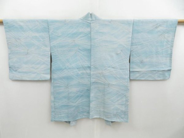 Photo1: 4510T04z550 Vintage Japanese Kimono Silk HAORI  Light blue (1)