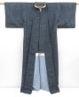 Photo8: 4510T10z1010 Vintage Japanese Kimono Silk TSUMUGI  Navy-Gray (8)