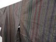 Photo1: 4510T11z880  Japanese Kimono Silk TSUMUGI Stripe Brown-Gray (1)