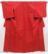 Photo1: 4510T12z820  Japanese Kimono Silk TSUMUGI Plain Tomato red (1)