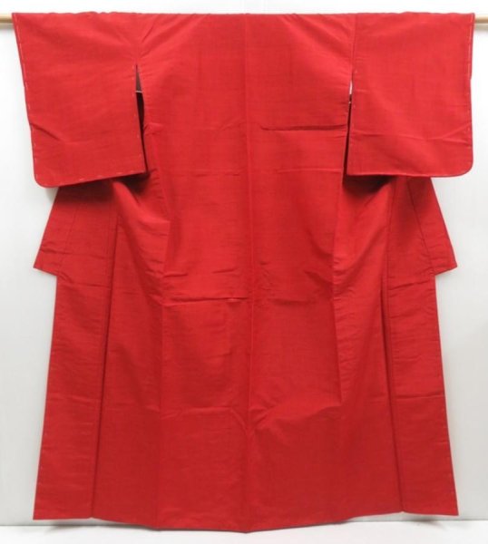 Photo1: 4510T12z820  Japanese Kimono Silk TSUMUGI Plain Tomato red (1)