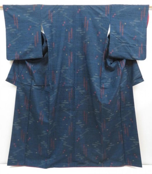 Photo1: 4510T14z920  Japanese Kimono Silk TSUMUGI  Dark navy (1)