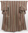 Photo1: 4511T06z780 Vintage Japanese Kimono Silk TSUMUGI Stripe Light brown-gray (1)