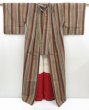 Photo8: 4511T06z780 Vintage Japanese Kimono Silk TSUMUGI Stripe Light brown-gray (8)