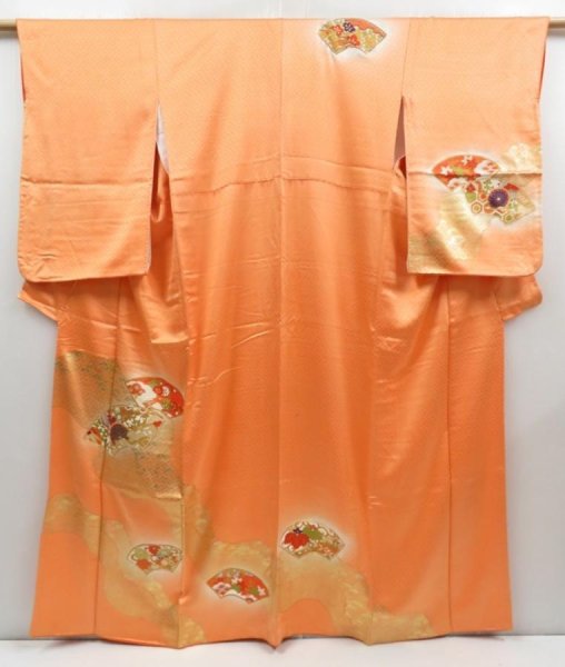 Photo1: 4511T09z940  Japanese Kimono Silk TSUKESAGE Jigami Dark orange (1)