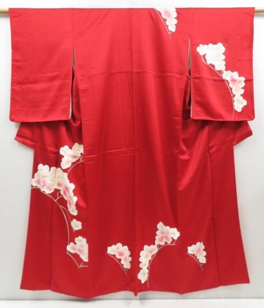 Photo1: 4511T11z950  Japanese Kimono Silk TSUKESAGE Sakura Dark red (1)