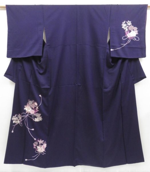 Photo1: 4511T12z1000  Japanese Kimono Silk TSUKESAGE Peony Purple (1)