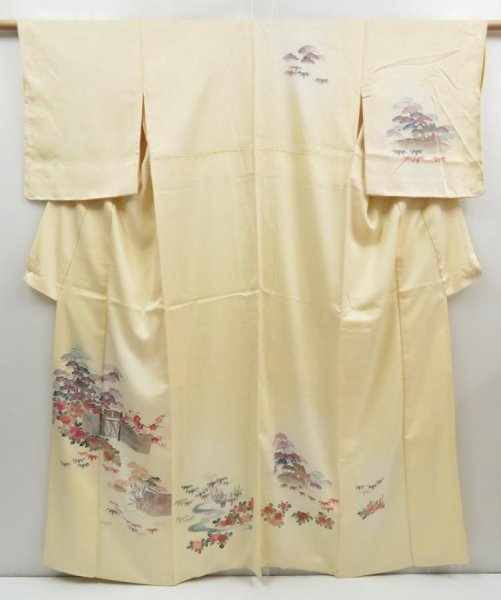 Photo1: 4511T14z930  Japanese Kimono Silk TSUKESAGE House Light yellow (1)