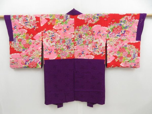 Photo1: 4512T01z430 Antique Japanese Kimono Silk HAORI Jigami Purple (1)