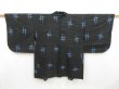 Photo1: 4512T03z400 Vintage Japanese Kimono Silk MEISEN HAORI Kasuri Black (1)