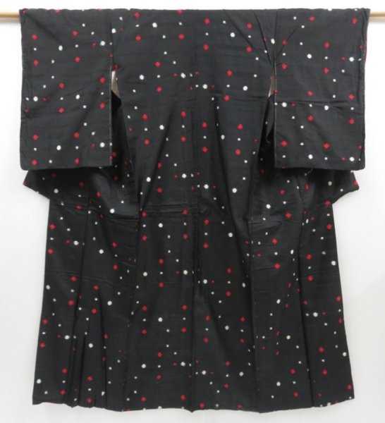 Photo1: 4512T09z650 Vintage Japanese Kimono Silk MEISEN KOMON Dot Black (1)