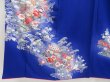 Photo6: 4513T06z850  Japanese Kimono Silk TSUKESAGE Flowers Oriental blue (6)