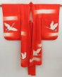 Photo6: 4518T01z510 Vintage Japanese Kimono Silk Girl's  Flying crane Tomato red (6)