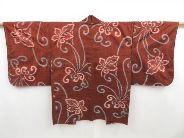 Photo1: 4518T05z420 Vintage Japanese Kimono Silk HAORI Leaf Brown (1)