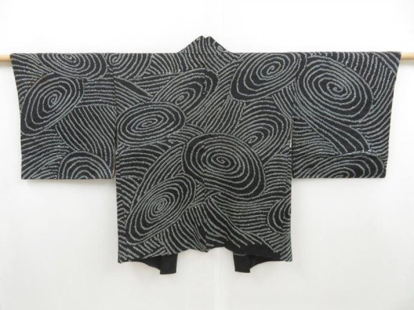 Photo1: 4518T06z470 Vintage Japanese Kimono Silk SHIBORI HAORI Ripple Black (1)