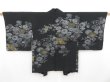 Photo1: 4518T12z660 Vintage Japanese Kimono Silk HAORI Chrysanthemum Black (1)