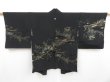 Photo1: 4520T07z590 Vintage Japanese Kimono Silk HAORI Flowers Black (1)