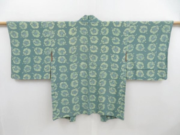 Photo1: 4520T10z610 Vintage Japanese Kimono Silk HAORI Flower Mint green (1)