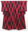 Photo1: 4525T06z700 Vintage Japanese Kimono Silk TSUMUGI  Dark red (1)