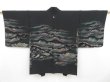 Photo1: 4525T09z720 Vintage Japanese Kimono Silk HAORI Cloud Black (1)