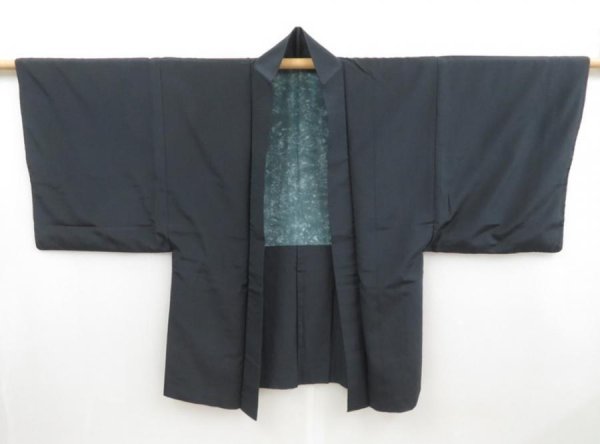 Photo1: 4525T14z590 Vintage Japanese Kimono Silk Men's HAORI  Dark gray (1)